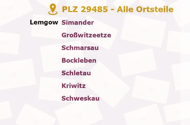 Postleitzahl 29485 Niedersachsen - Alle Orte und Ortsteile
