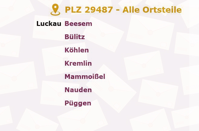 Postleitzahl 29487 Luckau, Niedersachsen - Alle Orte und Ortsteile