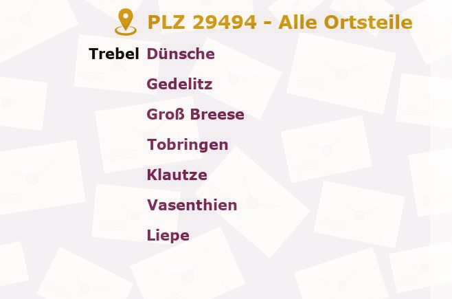 Postleitzahl 29494 Trebel, Niedersachsen - Alle Orte und Ortsteile