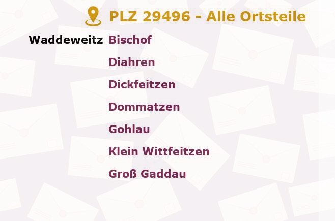 Postleitzahl 29496 Waddeweitz, Niedersachsen - Alle Orte und Ortsteile