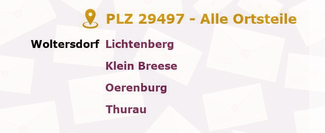 Postleitzahl 29497 Woltersdorf, Niedersachsen - Alle Orte und Ortsteile