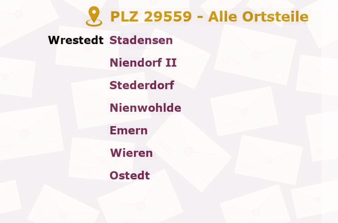 Postleitzahl 29559 Wrestedt, Niedersachsen - Alle Orte und Ortsteile