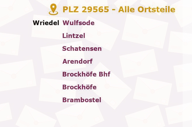 Postleitzahl 29565 Wriedel, Niedersachsen - Alle Orte und Ortsteile