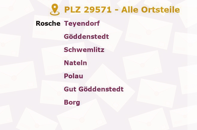 Postleitzahl 29571 Rosche, Niedersachsen - Alle Orte und Ortsteile