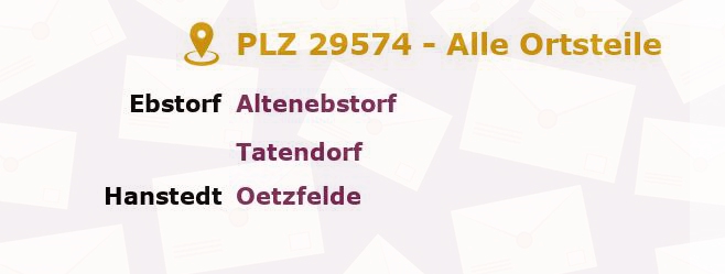 Postleitzahl 29574 Ebstorf, Niedersachsen - Alle Orte und Ortsteile