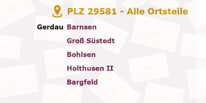 Postleitzahl 29581 Gerdau, Niedersachsen - Alle Orte und Ortsteile