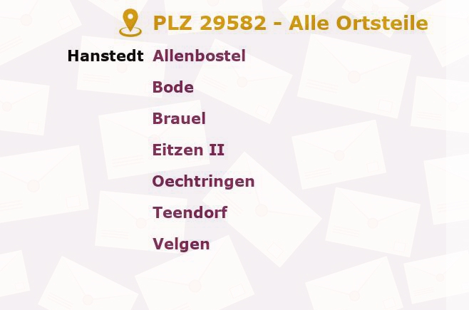 Postleitzahl 29582 Uelzen, Niedersachsen - Alle Orte und Ortsteile