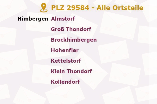 Postleitzahl 29584 Niedersachsen - Alle Orte und Ortsteile