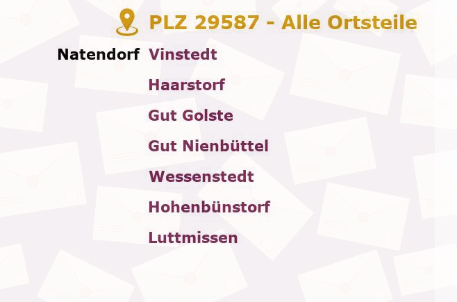 Postleitzahl 29587 Natendorf, Niedersachsen - Alle Orte und Ortsteile