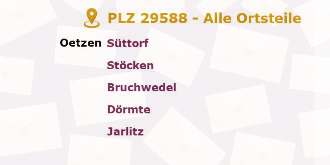 Postleitzahl 29588 Oetzen, Niedersachsen - Alle Orte und Ortsteile