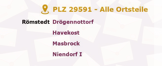 Postleitzahl 29591 Römstedt, Niedersachsen - Alle Orte und Ortsteile