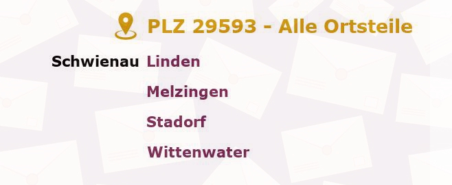 Postleitzahl 29593 Schwienau, Niedersachsen - Alle Orte und Ortsteile