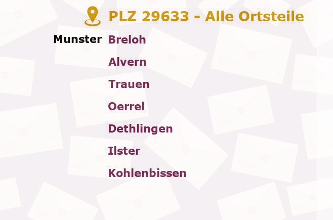 Postleitzahl 29633 Munster, Niedersachsen - Alle Orte und Ortsteile