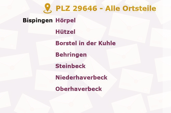 Postleitzahl 29646 Bispingen, Niedersachsen - Alle Orte und Ortsteile