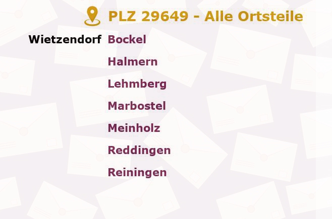 Postleitzahl 29649 Wietzendorf, Niedersachsen - Alle Orte und Ortsteile