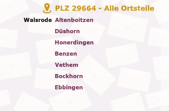 Postleitzahl 29664 Walsrode, Niedersachsen - Alle Orte und Ortsteile