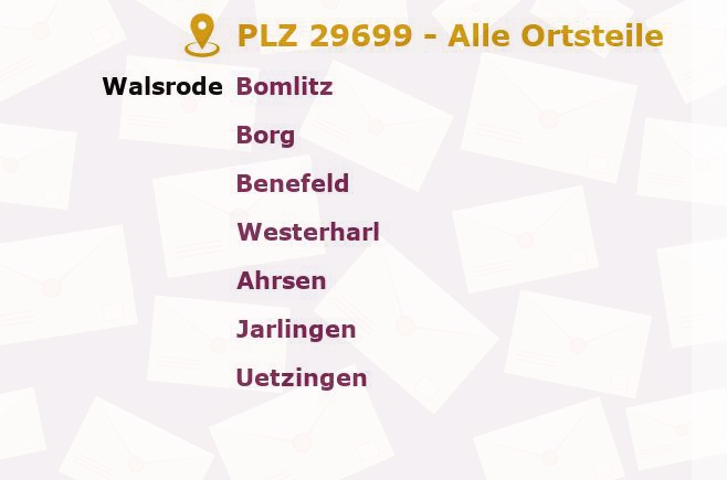 Postleitzahl 29699 Bomlitz, Niedersachsen - Alle Orte und Ortsteile