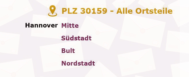 Postleitzahl 30159 Hanover, Niedersachsen - Alle Orte und Ortsteile