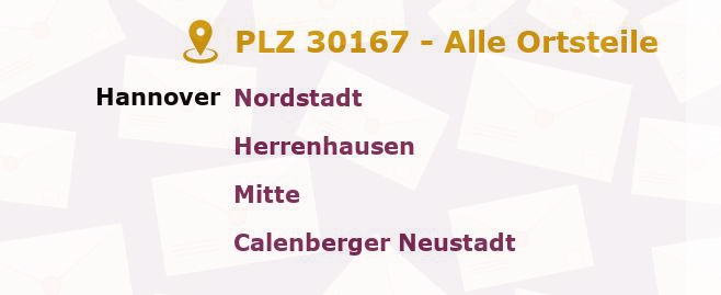 Postleitzahl 30167 Hanover, Niedersachsen - Alle Orte und Ortsteile