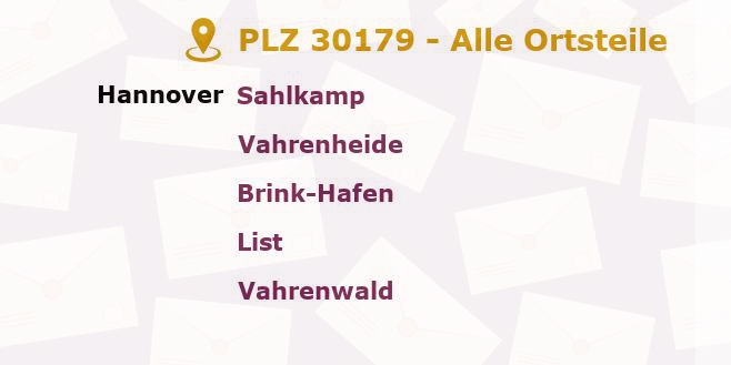 Postleitzahl 30179 Hanover, Niedersachsen - Alle Orte und Ortsteile