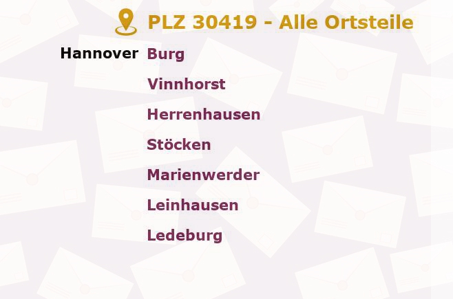 Postleitzahl 30419 Hanover, Niedersachsen - Alle Orte und Ortsteile