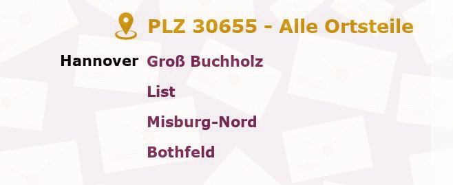 Postleitzahl 30655 Hanover, Niedersachsen - Alle Orte und Ortsteile