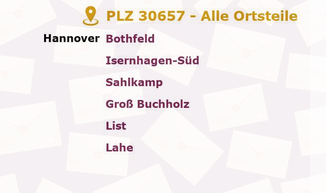 Postleitzahl 30657 Hanover, Niedersachsen - Alle Orte und Ortsteile