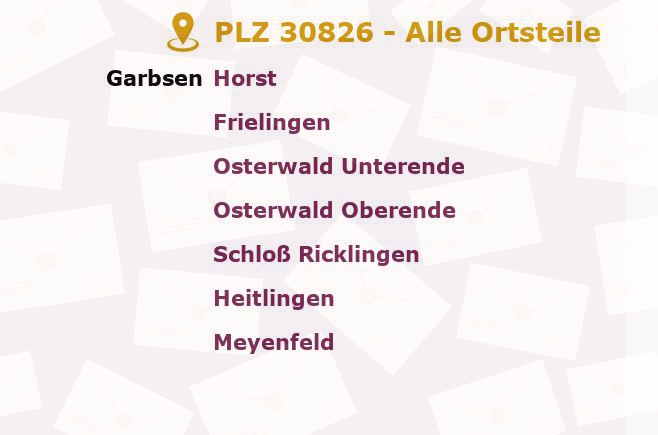 Postleitzahl 30826 Garbsen, Niedersachsen - Alle Orte und Ortsteile