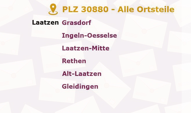 Postleitzahl 30880 Laatzen, Niedersachsen - Alle Orte und Ortsteile