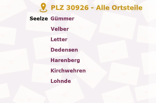 Postleitzahl 30926 Seelze, Niedersachsen - Alle Orte und Ortsteile