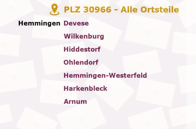 Postleitzahl 30966 Hemmingen, Niedersachsen - Alle Orte und Ortsteile