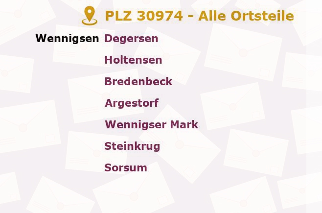 Postleitzahl 30974 Wennigsen, Niedersachsen - Alle Orte und Ortsteile