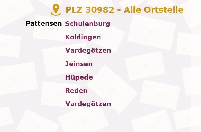 Postleitzahl 30982 Pattensen, Niedersachsen - Alle Orte und Ortsteile