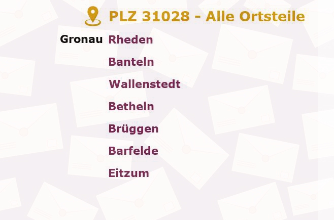 Postleitzahl 31028 Gronau, Niedersachsen - Alle Orte und Ortsteile