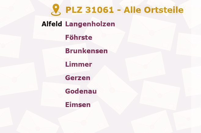 Postleitzahl 31061 Alfeld, Niedersachsen - Alle Orte und Ortsteile