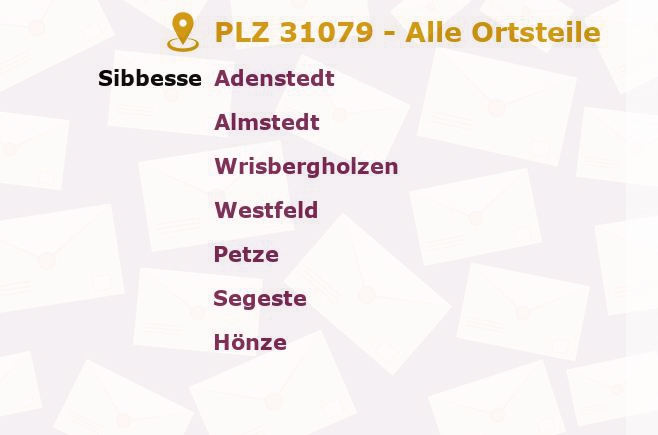 Postleitzahl 31079 Adenstedt, Niedersachsen - Alle Orte und Ortsteile