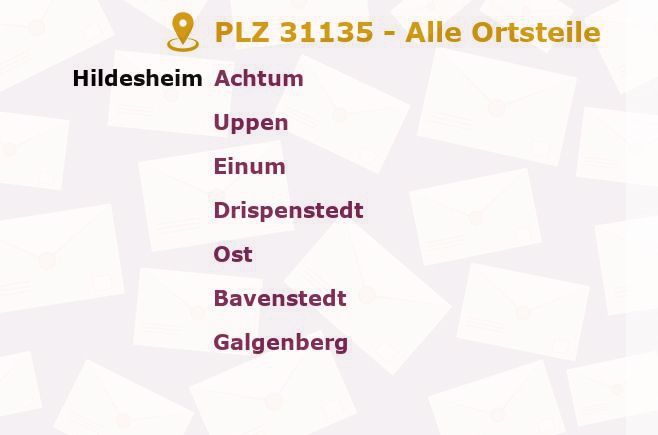 Postleitzahl 31135 Hildesheim, Niedersachsen - Alle Orte und Ortsteile