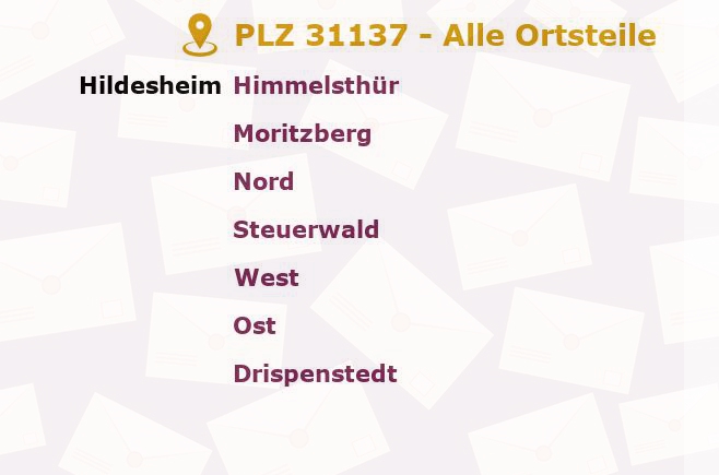 Postleitzahl 31137 Hildesheim, Niedersachsen - Alle Orte und Ortsteile