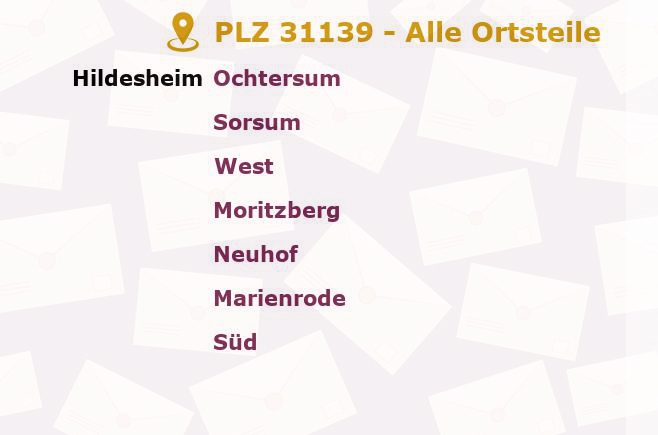 Postleitzahl 31139 Hildesheim, Niedersachsen - Alle Orte und Ortsteile