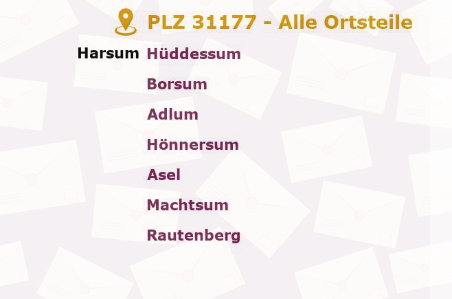 Postleitzahl 31177 Harsum, Niedersachsen - Alle Orte und Ortsteile