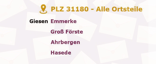 Postleitzahl 31180 Giesen, Niedersachsen - Alle Orte und Ortsteile