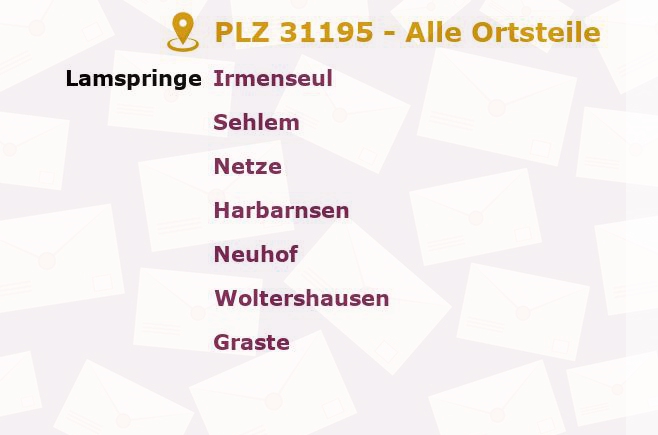 Postleitzahl 31195 Lamspringe, Niedersachsen - Alle Orte und Ortsteile