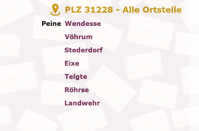 Postleitzahl 31228 Peine, Niedersachsen - Alle Orte und Ortsteile