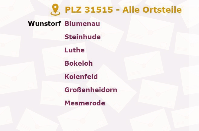 Postleitzahl 31515 Wunstorf, Niedersachsen - Alle Orte und Ortsteile