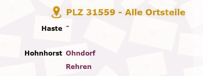 Postleitzahl 31559 Hohnhorst, Niedersachsen - Alle Orte und Ortsteile