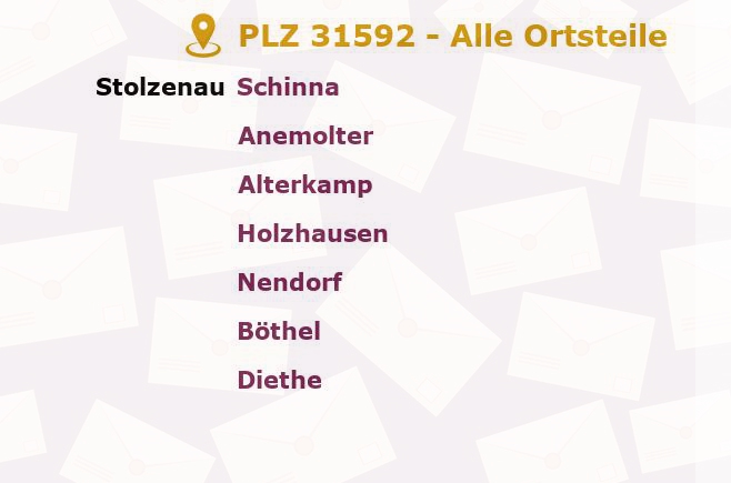 Postleitzahl 31592 Stolzenau, Niedersachsen - Alle Orte und Ortsteile