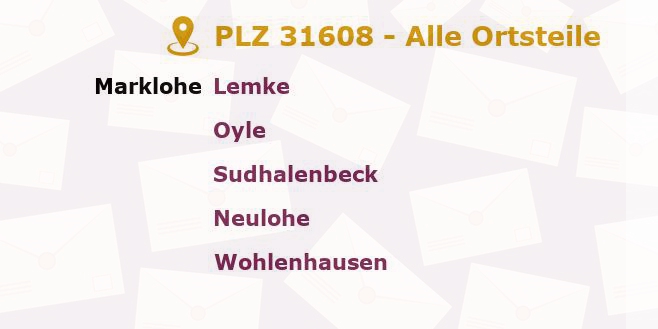 Postleitzahl 31608 Marklohe, Niedersachsen - Alle Orte und Ortsteile