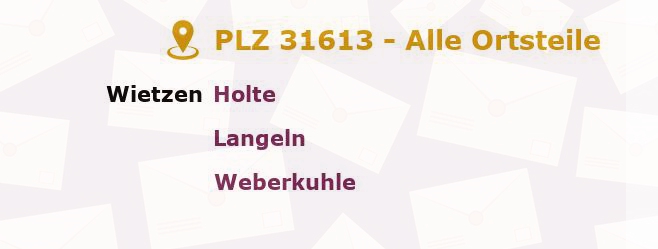 Postleitzahl 31613 Wietzen, Niedersachsen - Alle Orte und Ortsteile