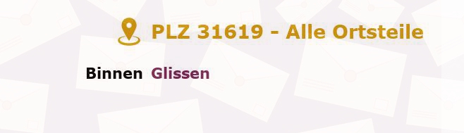 Postleitzahl 31619 Binnen, Niedersachsen - Alle Orte und Ortsteile