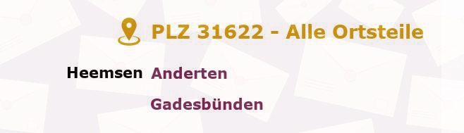 Postleitzahl 31622 Heemsen, Niedersachsen - Alle Orte und Ortsteile